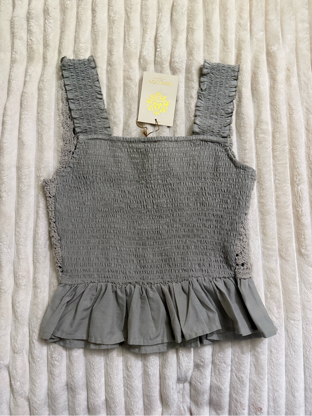 Rebellion Gray Crochet Tank with Ruffle Hem - Picture 4 of 4